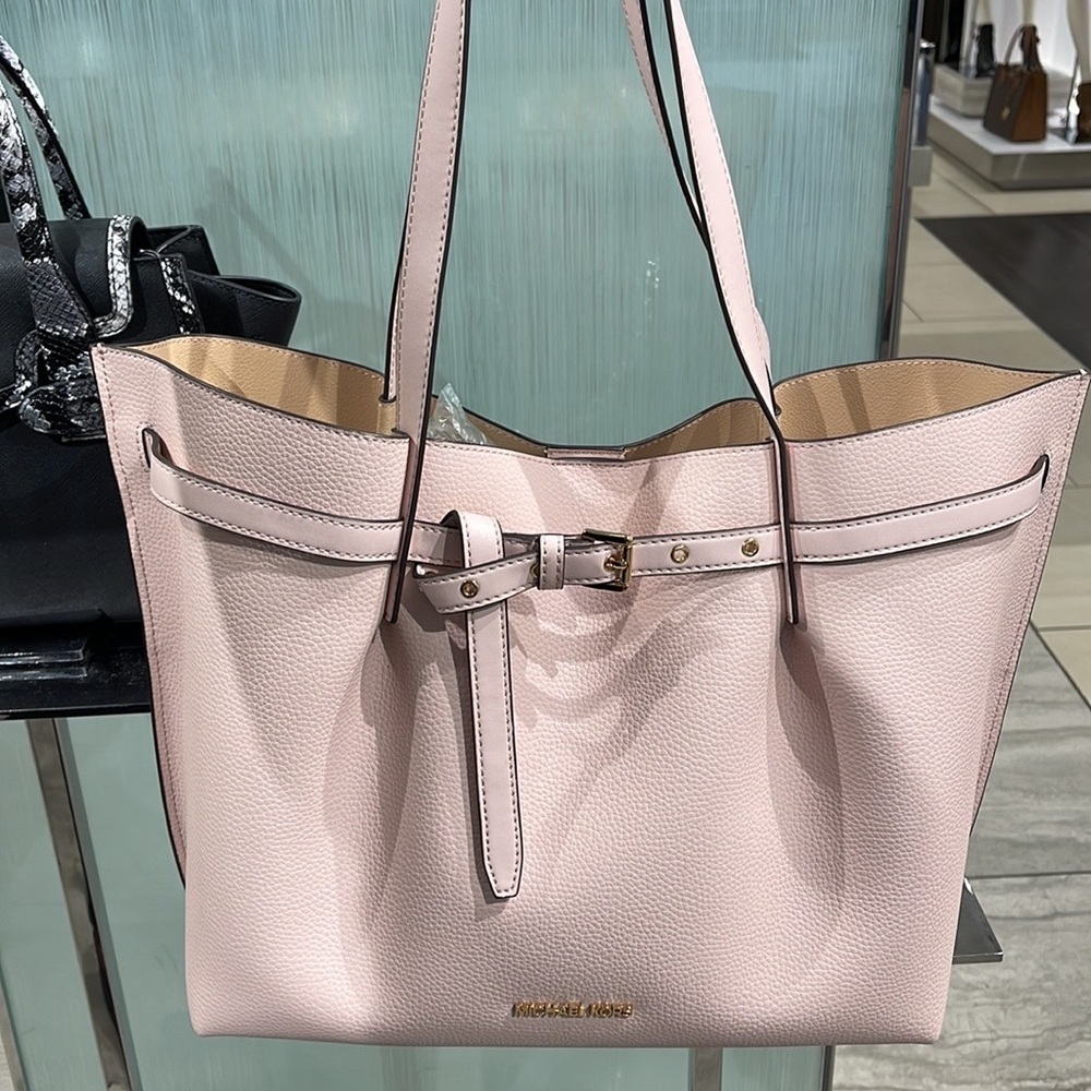 MICHAEL KORS Emilia Large Pebbled Leather Tote Bag POWDER BLUSH COLOR - Picture 11 of 16
